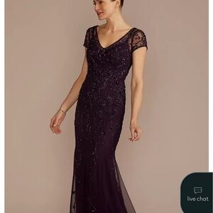 Oleg Cassini Deep Purple Embellished Maxi Dress